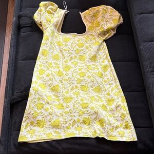 Yellow Floral Puff-Sleeve Mini Dress